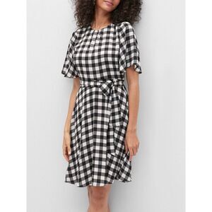 NWOT Banana Republic Factory Black Gingham Fit-and-Flare Dress, size 2